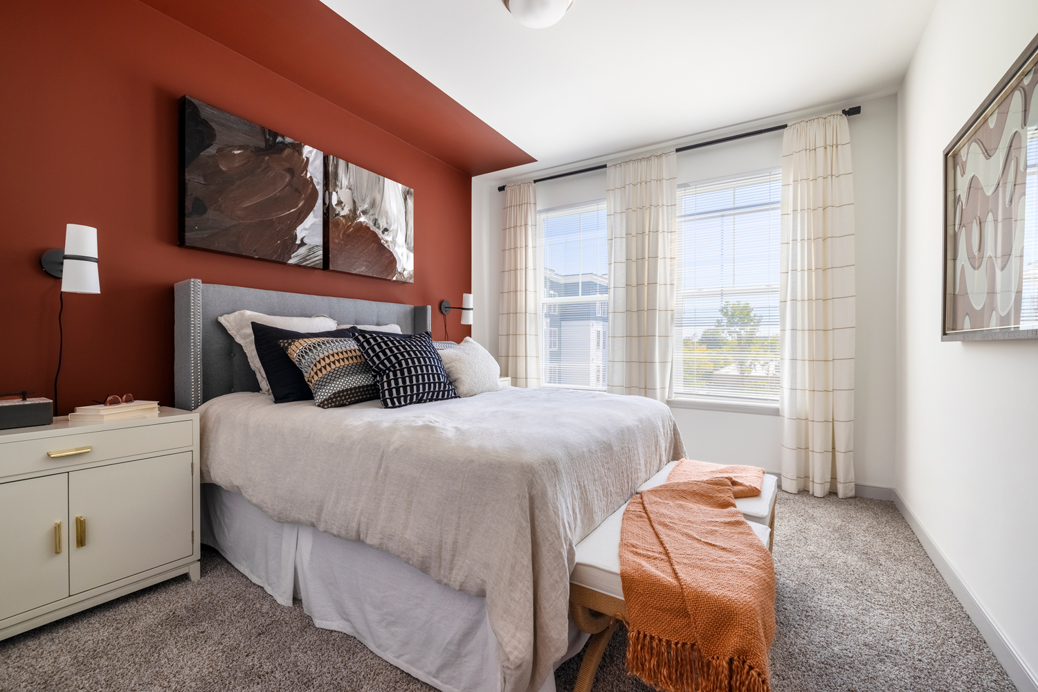 Bedroom with dark red wall