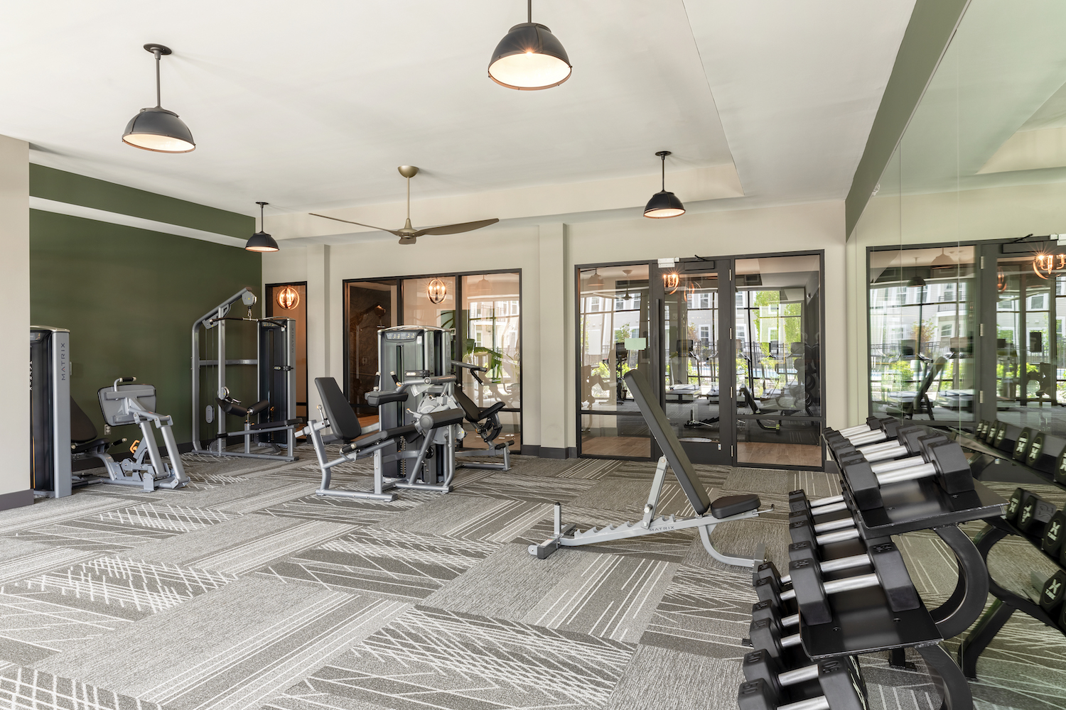 Fitness center with free weights and machines