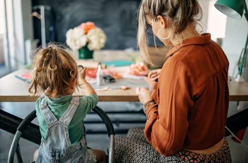 Mother crafting with child