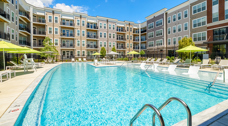 Refinery outdoor pool with sundeck