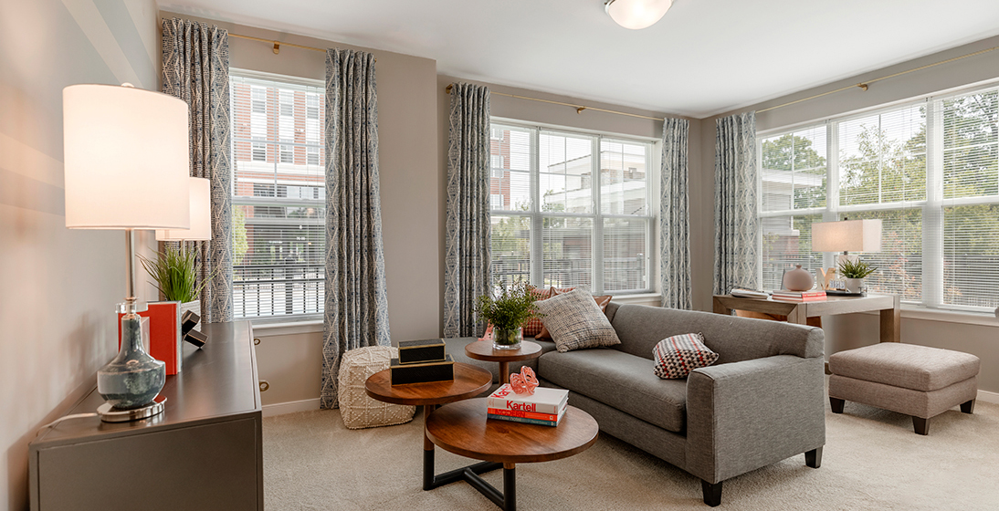 Refinery living room with corner windows