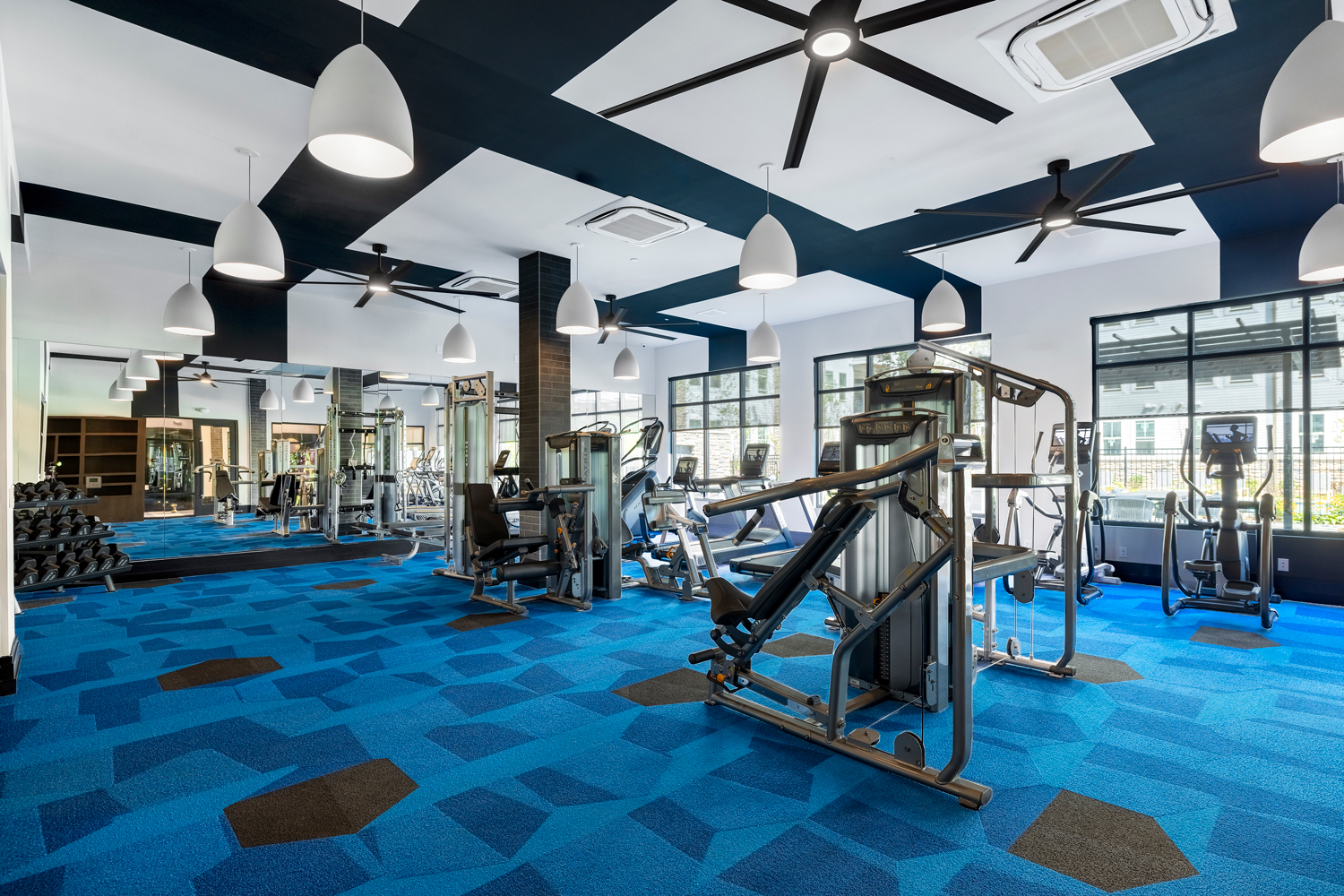 Fitness center with weight machines