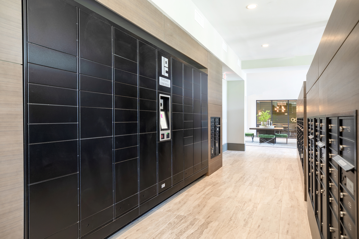 Refinery mailroom with package lockers