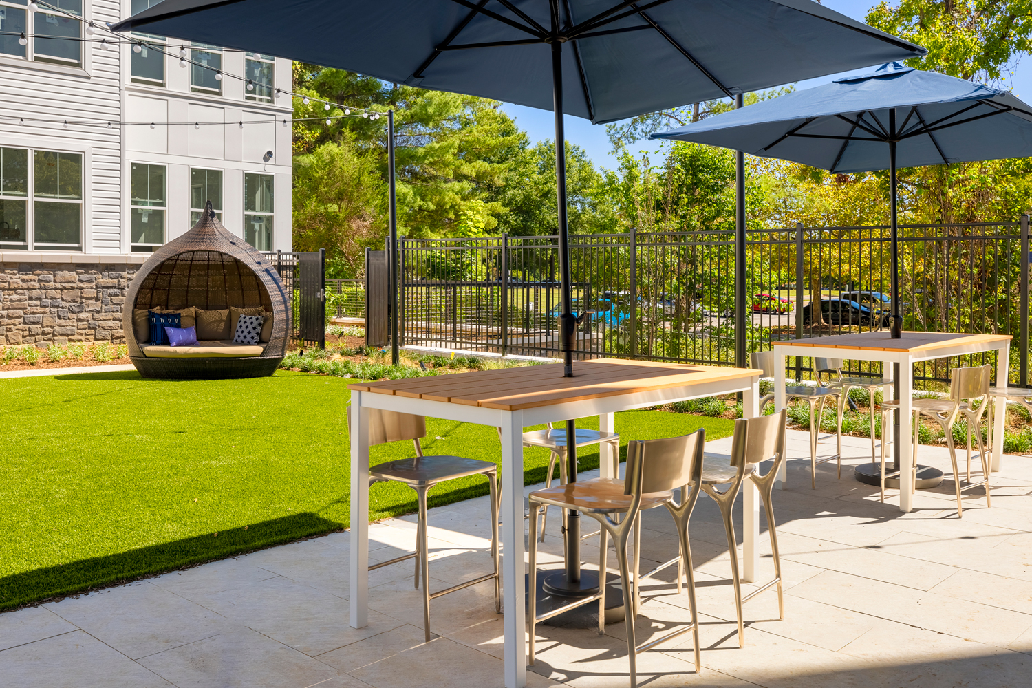 Umbrella and dining tables