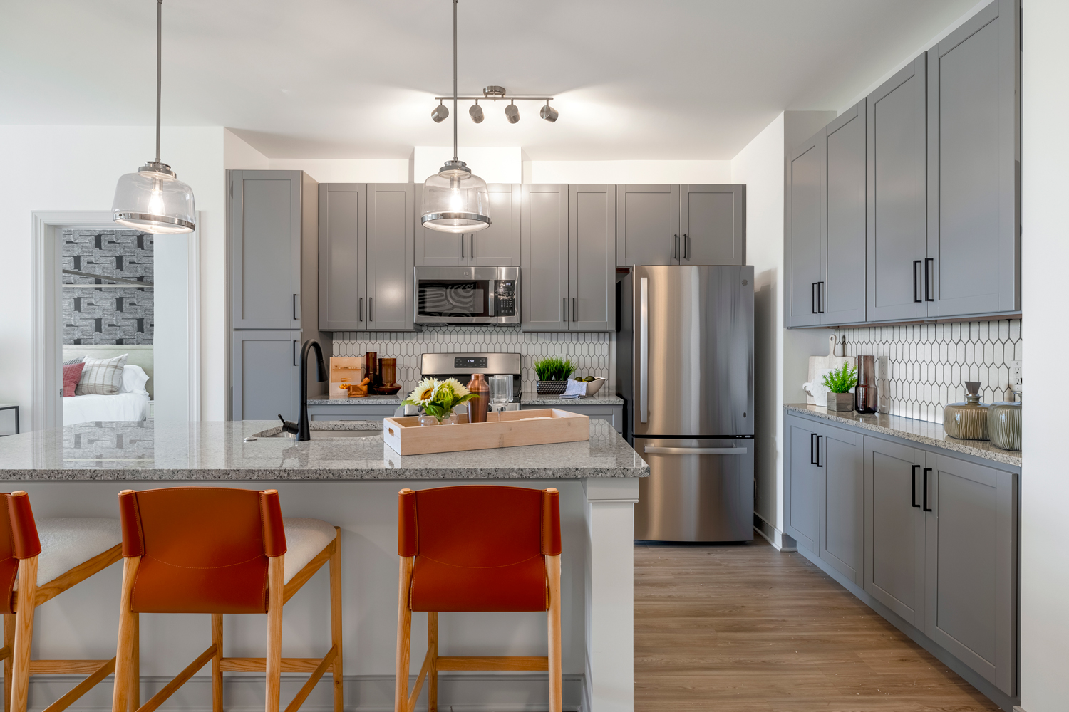 Kitchen with pendant lighting