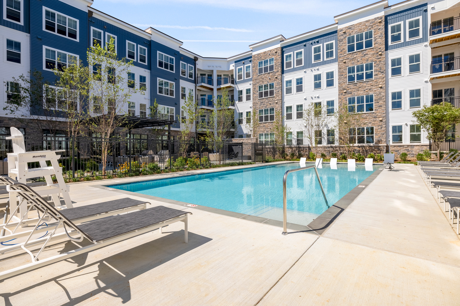 Pool with building in the background