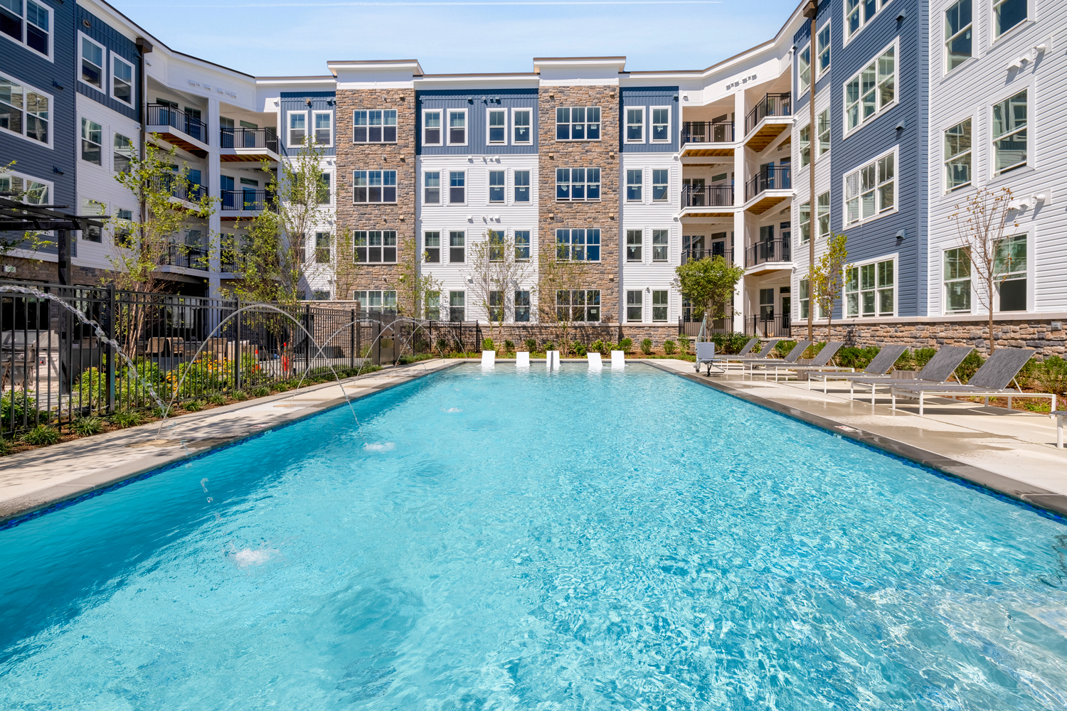 Pool with building in background