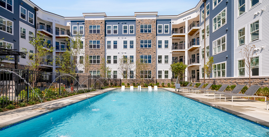 pool with building in background