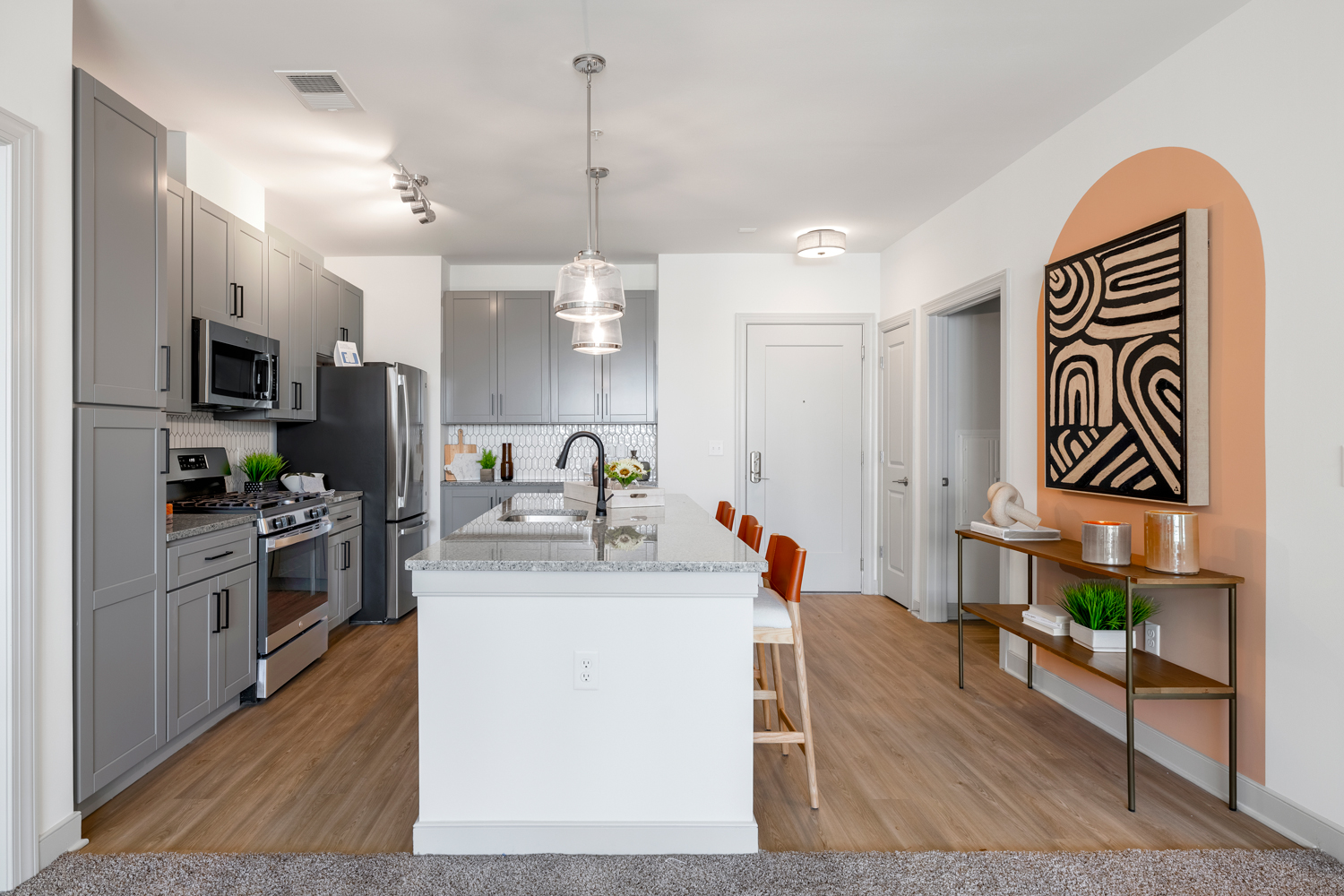 Angle of kitchen from living room space